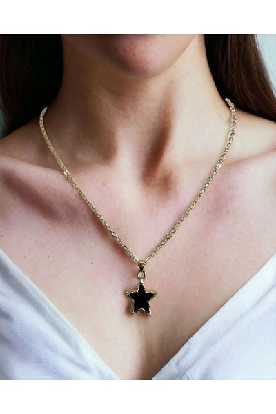 Mixperi Black Star Motif Zircon Stone Necklace Black Star Patterned Necklace