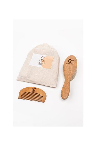 Ayana baby Baby Set of 2 Goat Hair Baby Hair Brush Midi Size & Oval Baby Comb