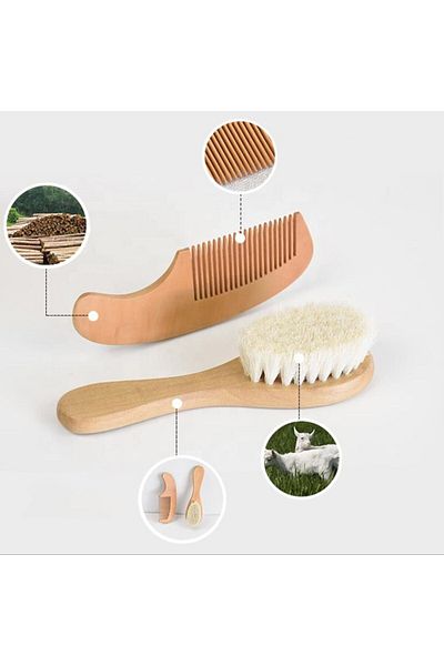 Ayana baby Baby Set of 2 Goat Hair Baby Hair Brush Midi Size & Baby Comb