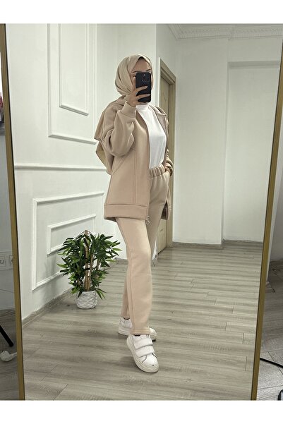 Arden Scarf Three Thread Raised Hooded Zipper Top-Bottom Set