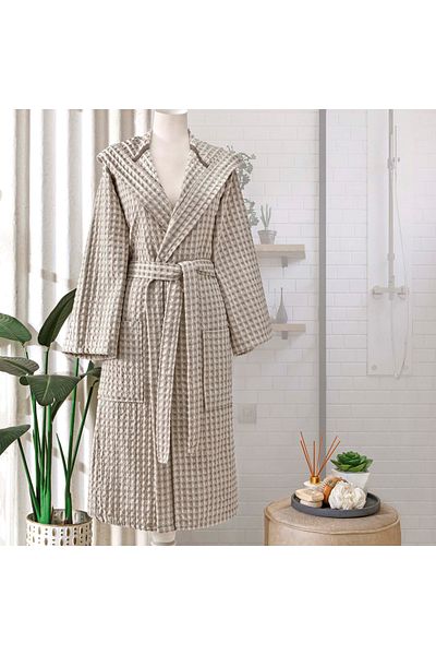 Taç Casual Βαμβακερό Μπουρνούζι Βάφλα Stone L/XL
