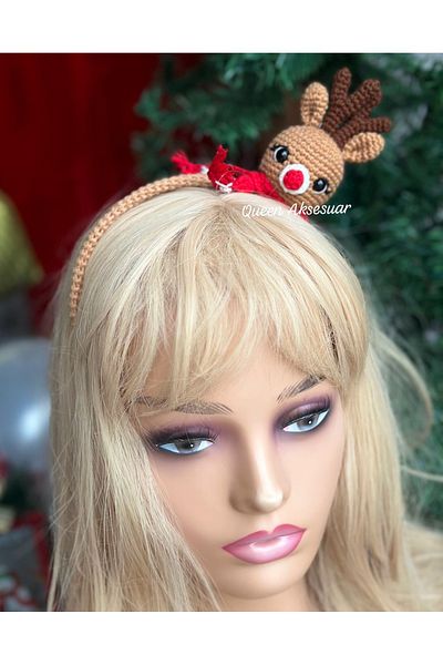 QUEEN AKSESUAR New Year's Special Design Knitted Cute Reindeer Deer Crown with Decorated Horned Scarf Women's Children's Crown