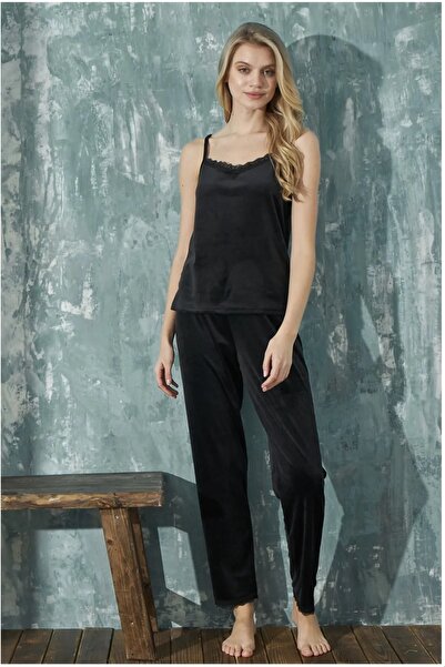 Mihra Women's Pajama Set Soft Janjan Velvet Lace Robe 3-Piece Set