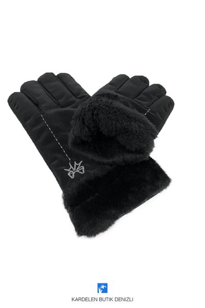 Kardelen Butik Denizli قفازات نسائية فاخرة قابلة للنفخ مع فرو من الداخل