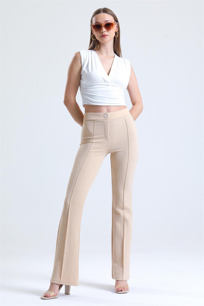 NFTY بنطال بالازو ناعم عالي الخصر للنساء