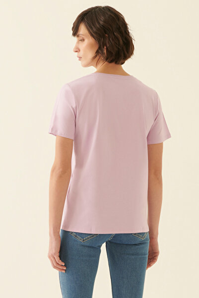 Perspective Coras Regular Fit V-neck Standard Size Lilac Color Women's T-Shirt