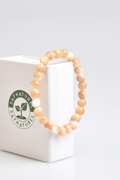 Safnaturel 8 Mm Natural Stone Certified Mother of Pearl Bracelet