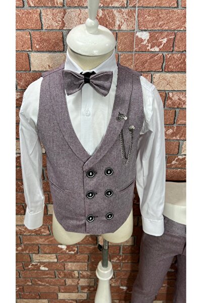 HAYTA Yelek Takım Gömlekli Papyonlu Set 5yaş-14yaş Venedik bordo