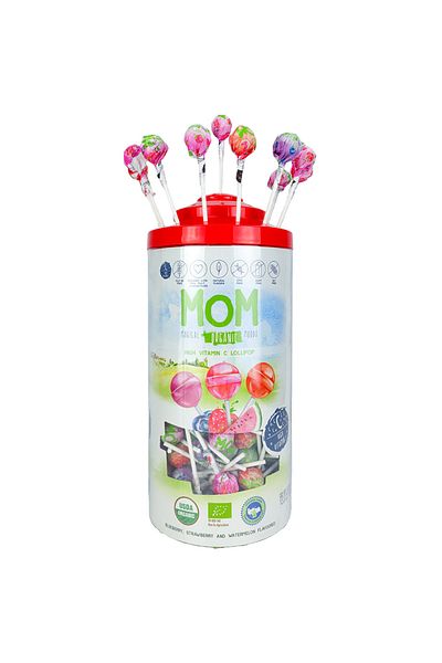 OG natural Cylinder Organic Lollipops (Strawberry, Watermelon, Blueberry and Vitamin C) 200 Pieces