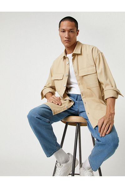 Koton Winter Shirt with Pocket Detail and Classic Collar Button
