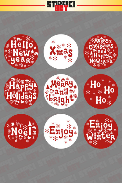 STİCKERCI BEY رأس السنة - رجل الثلج - سانتا كلوز - مجموعة ملصقات ندفة الثلج A...