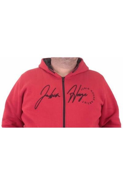 Starbattal Zippered Hooded Large Size Sweat Jubin 23221 RED