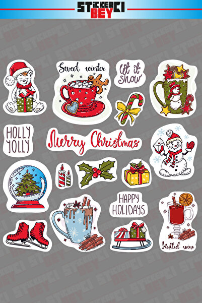 STİCKERCI BEY رأس السنة - رجل الثلج - سانتا كلوز - مجموعة ملصقات ندفة الثلج A...