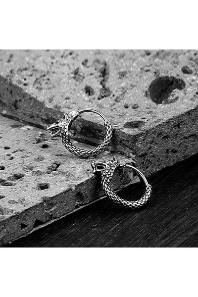 Viking Nordic Odin Fenrir Ring Model Wolf Design Snap-On 316L Steel Men's Earrings