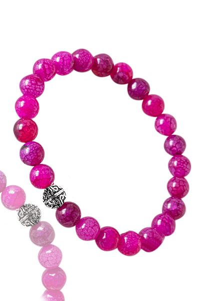 Tesbih Atölyesi Pink Agate Stone Bracelet - Unisex with Silver Attachment