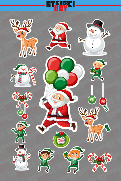 STİCKERCI BEY رأس السنة - رجل الثلج - سانتا كلوز - مجموعة ملصقات ندفة الثلج A...