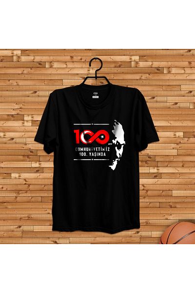 Pisa Art Ataturk 100th Years Special Series Design Printed Crew Neck 100% βαμβακερό μπλουζάκι μαύρο - κόκκινο