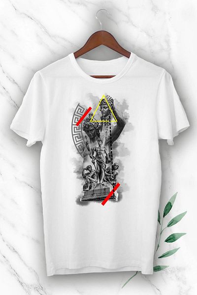 Pisa Art Μπλουζάκι Unisex White Mythology Perseus and Medusa Sculpture με στάμπα