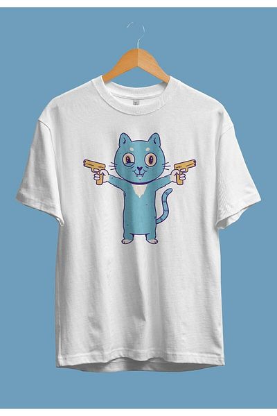 Pisa Art Μπλουζάκι Unisex με στάμπα μεγάλου μεγέθους Crazy Blue Cat Design
