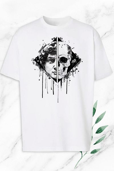 Pisa Art Υπερμεγέθη Μυθολογία Άγαλμα του Δαβιδ και Κρανίο με στάμπα λευκό μπλουζάκι