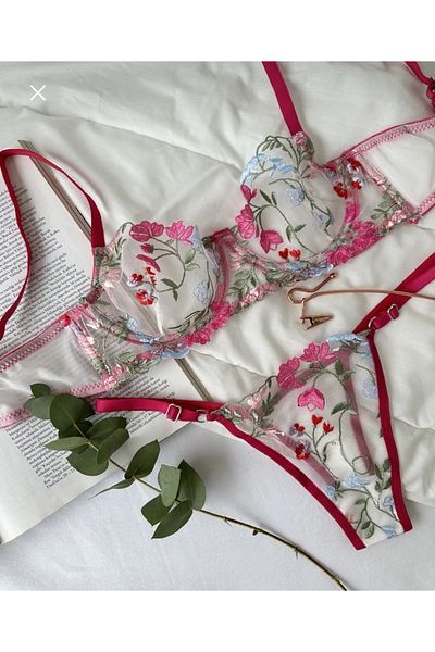 Lady Shiny Nude Bouquet Pink Bralette Set