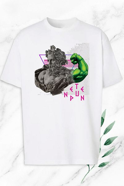 Pisa Art Unisex Λευκό Oversize Neptune Sculpture T-shirt
