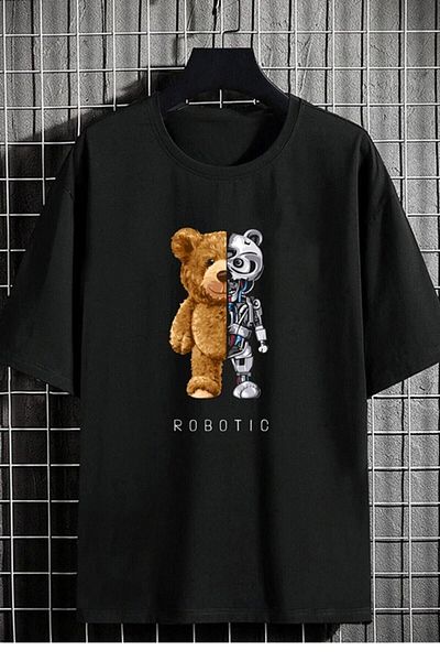 Pisa Art Unisex Robotic Bear Oversize Μαύρο Tshirt