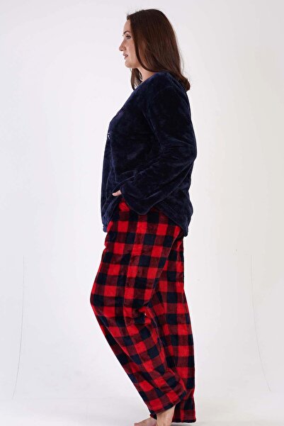 VİENETTA Kadın Uzun Kol Büyük Beden Welsoft Lacivert Pijama Takımı 3C0T4N0O83