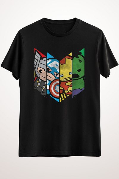 Pisa Art Unisex Μαύρο T-Shirt Avengers Cartoon Shield