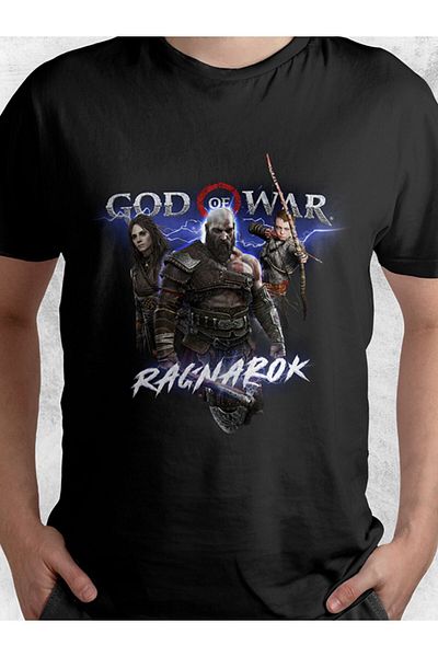 Pisa Art Μαύρο μπλουζάκι Unisex με σχέδιο K-art The God Of War Ragnarok