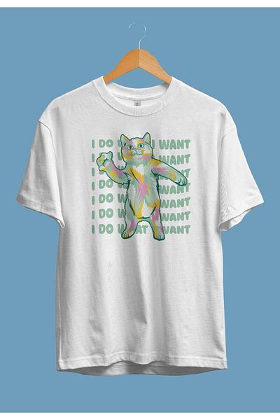 Pisa Art Μπλουζάκι Unisex με στάμπα Oversize Dancer Cat πολύχρωμο σχέδιο