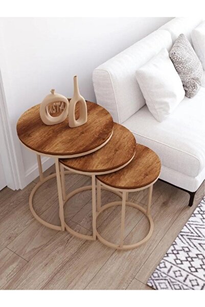 tubihome Capicino Metal Ahşap Zigon Sehpa