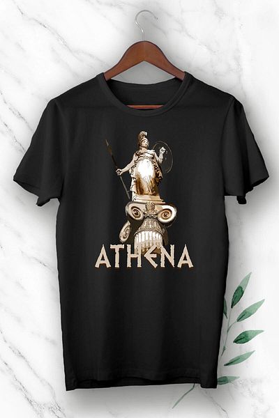 Pisa Art Unisex Μαύρο μπλουζάκι με στάμπα Μυθολογίας Θεά της Ειρήνης Αθηνά