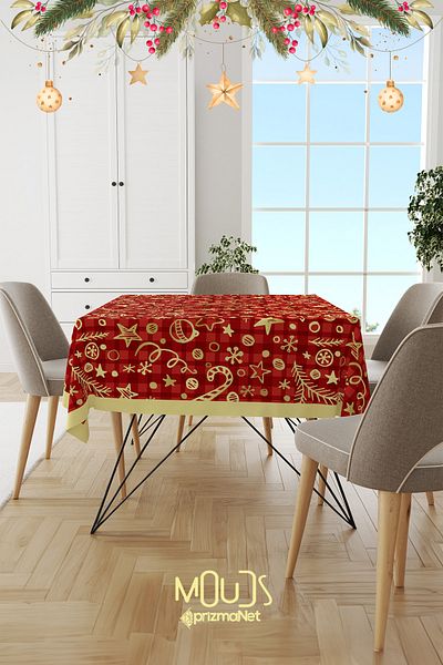 Moud's Red Christmas Patterned Suede Carefree Tablecloth