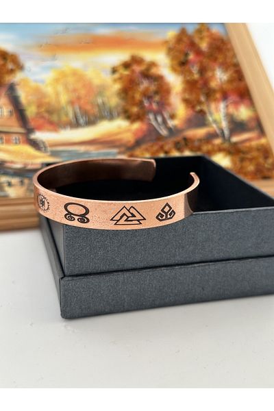 KEHRİBAREVİ KARAMAN 100% Copper Viking Model Luck Runa Unisex Bracelet