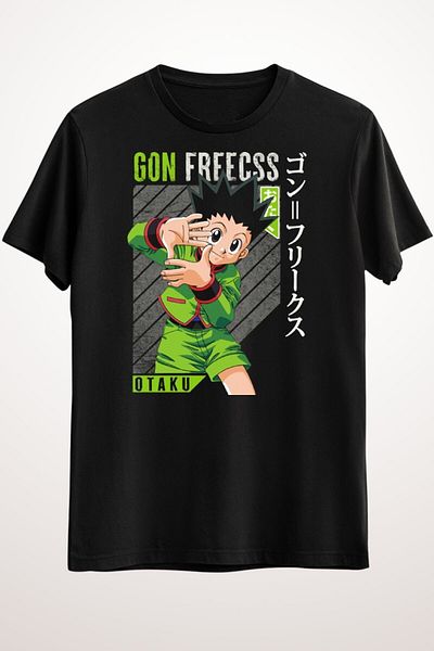 Pisa Art Unisex μαύρο μπλουζάκι Gon Freecss, Hunter X Hunter, χαρακτήρας Anime