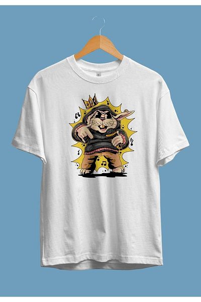 Pisa Art Μπλουζάκι Unisex με στάμπα με μουσική μεγάλου μεγέθους Rabbit King Design