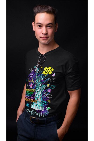 Pisa Art Ανδρικό μπλουζάκι μαύρο Crew Neck
