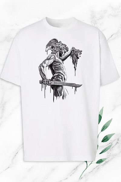 Pisa Art Unisex Λευκό Oversize Mythology Perseus Sculpture T-shirt
