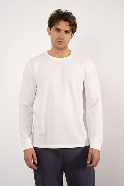 PAKONN Ecru Men's Waffle Regular/normal Cut Cotton Long Sleeve Sweatshirt