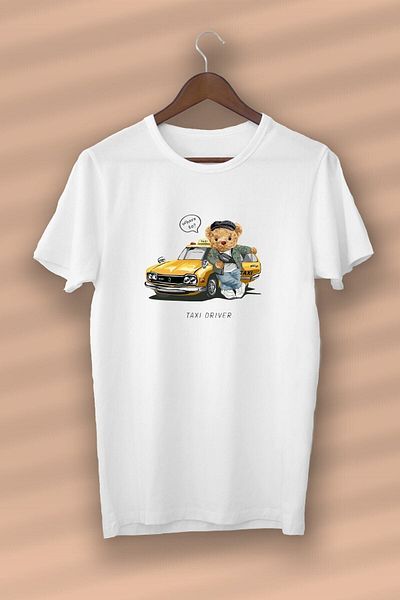 Pisa Art Teddy Bear - Taxi Orıver Printed Organic Cotton White Unisex - Γυναικεία - Ανδρικά - T-shirt