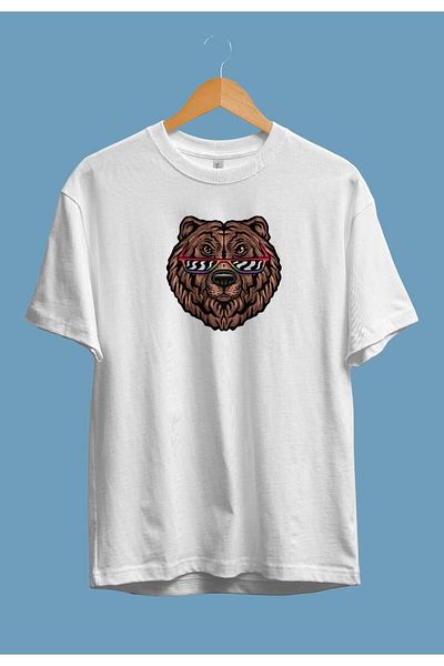 Pisa Art Μπλουζάκι Unisex με τυπωμένο σχέδιο καφέ αρκούδας Oversize Glasses