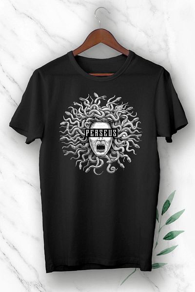 Pisa Art Μυθολογία Perseus Printed Μαύρο Unisex T-Shirt