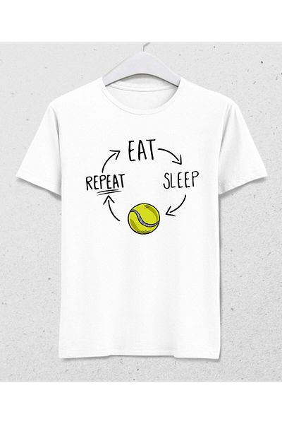 Pisa Art Ανδρικό λευκό μπλουζάκι Eat Sleep Tennis