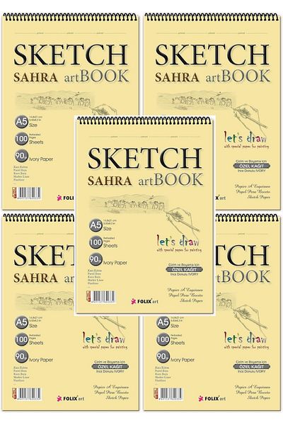Folix Sketchbook 90 gr A5 100 Sheets Ivory Sketchbook with Spiral 5 Pieces