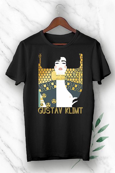 Pisa Art Μαύρο μπλουζάκι Unisex με στάμπα Art Gustav Klimt