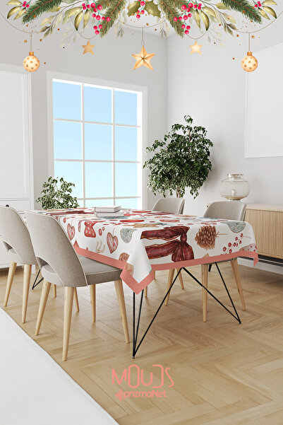 Moud's Retro Yılbaşı Desenli Süet Dertsiz Masa Örtüsü