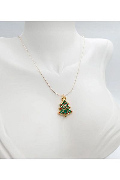 Stoneday Christmas Pine Tree Christmas Christmas Concept Plated Gold Detailed Chain Necklace