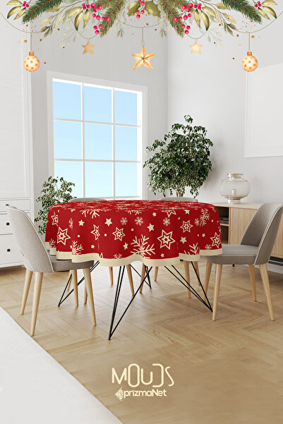 Moud's Snowflakes Christmas Patterned Round Suede Carefree Tablecloth