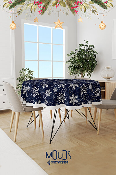 Moud's Față de masă rotundă din piele intoarsa cu model de Crăciun cu fulgi d...